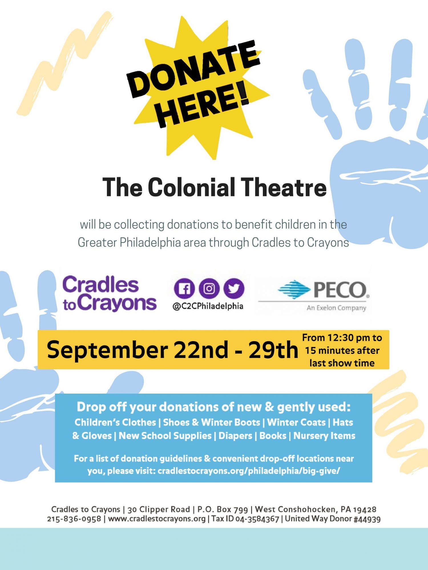 Cradles to Crayons Big Give Donation Collection at the Colonial Theatre