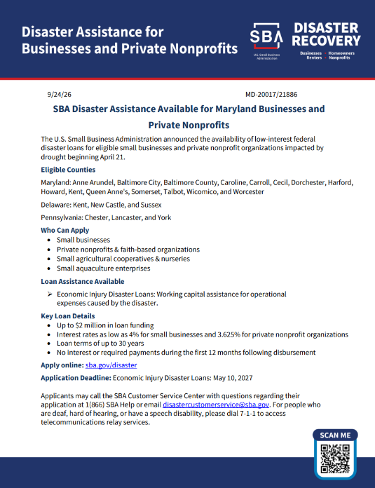 SBA Disaster Assistance for Businesses and Private Nonprofits