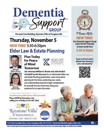 Dementia education and support group:  Elder Law & Estate Planning: Plan Today for Peace of Mind Tomorrow